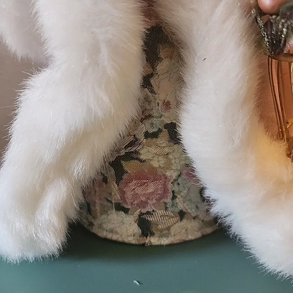 Pink Velvet Santa 13.5” Tree Topper with Birds and Birdcage Fur Floral Vintage